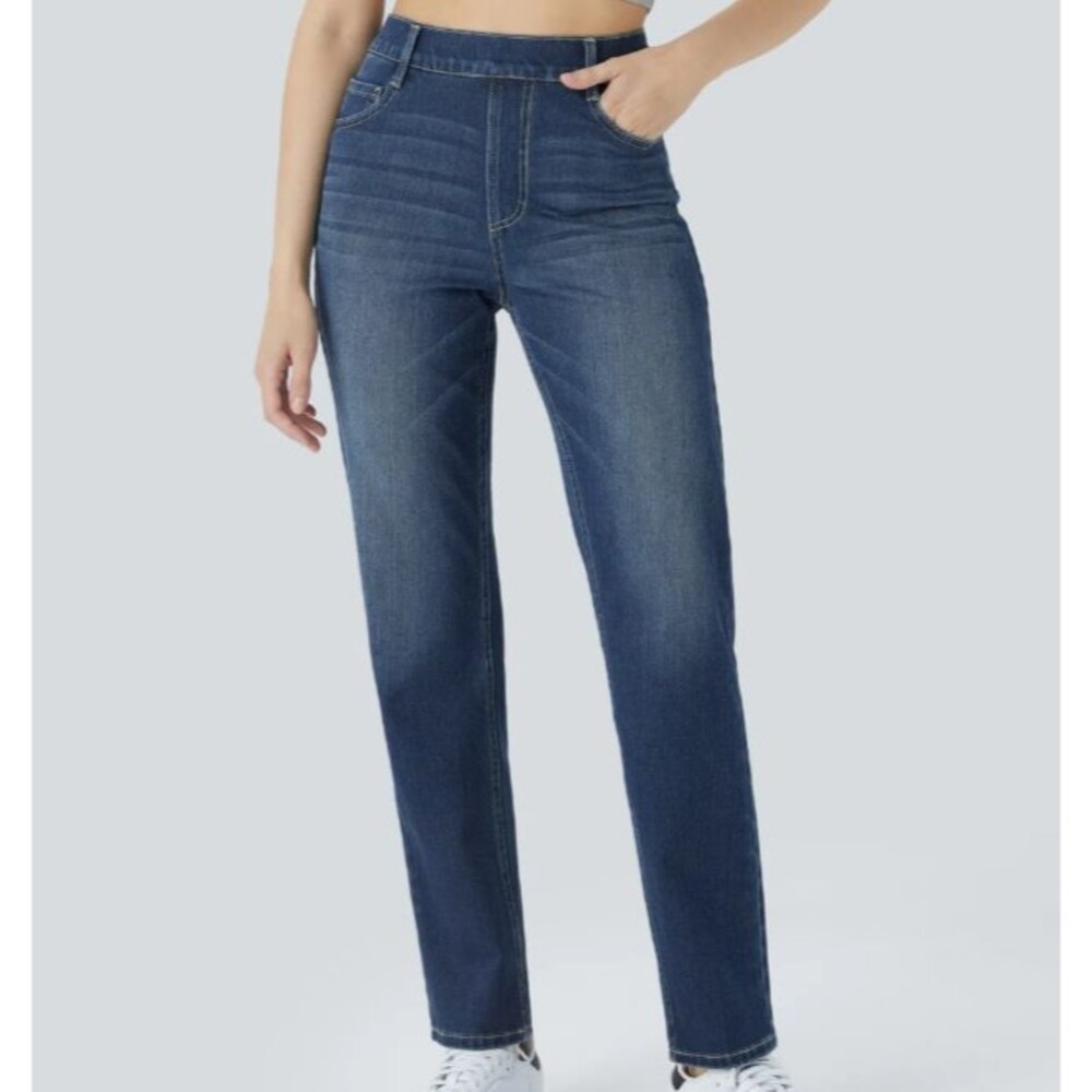 Halara Flex High Waist Stretchy Straight Leg Pull On Jeans Size Large Petite